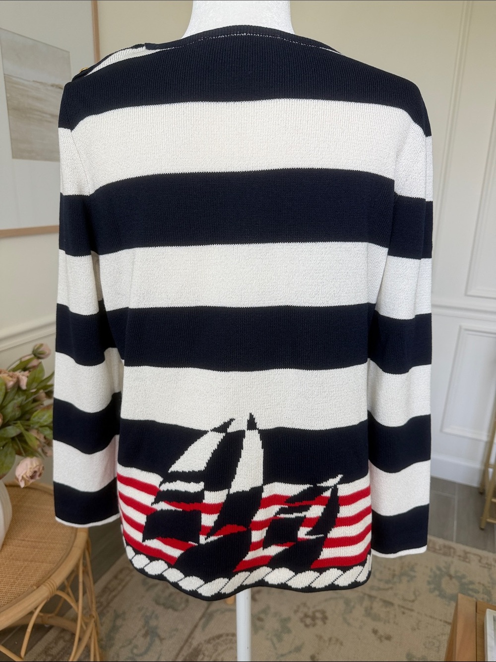 Rare Vintage 1990s St. John Sport by Marie Gray Nautical Sailboat Intarsia Sweat - Picture 6 of 14